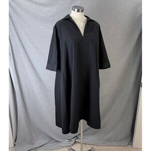 Max Mara Black Poplin Oversized Open Collar Shift Dress Plus Size 1X Scandi Chic